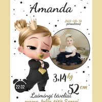 Personalizuota Mergaitės Gimimo Metrikų Iliustracija ant drobės  Drobe -  dovanokis.lt