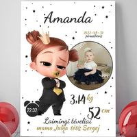 Personalizuota Mergaitės Gimimo Metrikų Iliustracija ant drobės  Drobe -  dovanokis.lt