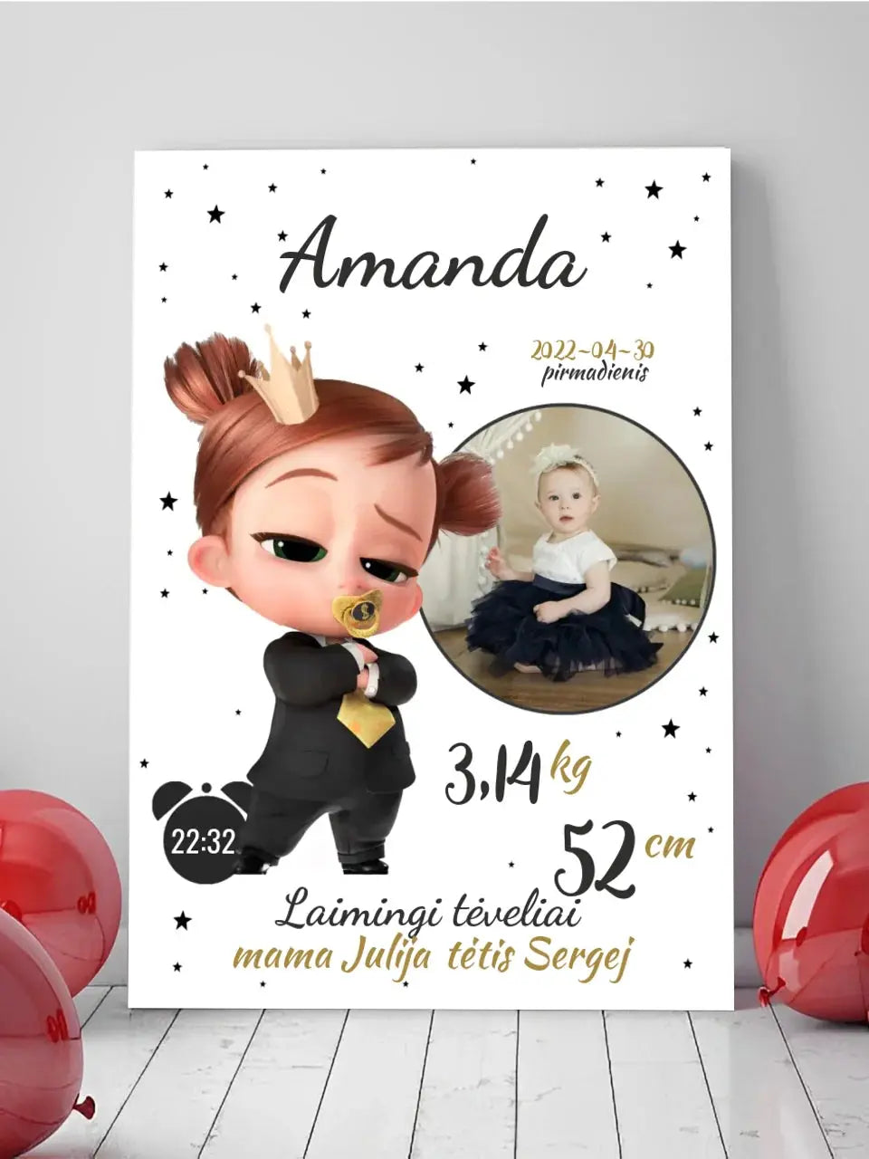 Personalizuota Mergaitės Gimimo Metrikų Iliustracija ant drobės  Drobe -  dovanokis.lt