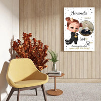 Personalizuota Mergaitės Gimimo Metrikų Iliustracija ant drobės  Drobe -  dovanokis.lt