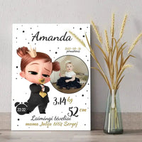 Personalizuota Mergaitės Gimimo Metrikų Iliustracija ant drobės  Drobe -  dovanokis.lt