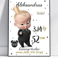 Personalizuota Berniuko Gimimo Metrikų Iliustracija, plakatas su rėmeliu  Customizer -  dovanokis.lt