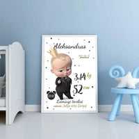 Personalizuota Berniuko Gimimo Metrikų Iliustracija, plakatas su rėmeliu  Customizer -  dovanokis.lt