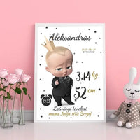 Personalizuota Berniuko Gimimo Metrikų Iliustracija, plakatas su rėmeliu  Customizer -  dovanokis.lt