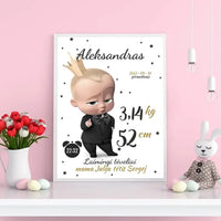 Personalizuota Berniuko Gimimo Metrikų Iliustracija, plakatas su rėmeliu  Customizer -  dovanokis.lt