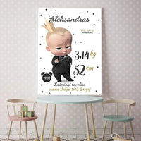 Personalizuota Berniuko Gimimo Metrikų Iliustracija, plakatas su rėmeliu  Customizer -  dovanokis.lt