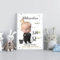 Personalizuota Berniuko Gimimo Metrikų Iliustracija, plakatas su rėmeliu  Customizer -  dovanokis.lt