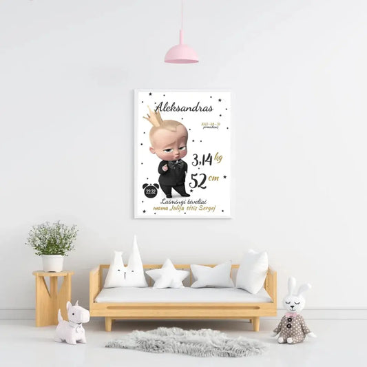 Personalizuota Berniuko Gimimo Metrikų Iliustracija, plakatas su rėmeliu  Customizer -  dovanokis.lt