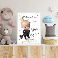 Personalizuota Berniuko Gimimo Metrikų Iliustracija, plakatas su rėmeliu  Customizer -  dovanokis.lt