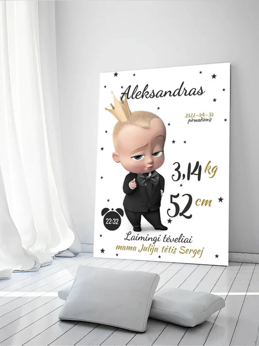 Personalizuota Berniuko Gimimo Metrikų Iliustracija ant drobės  Drobe -  dovanokis.lt