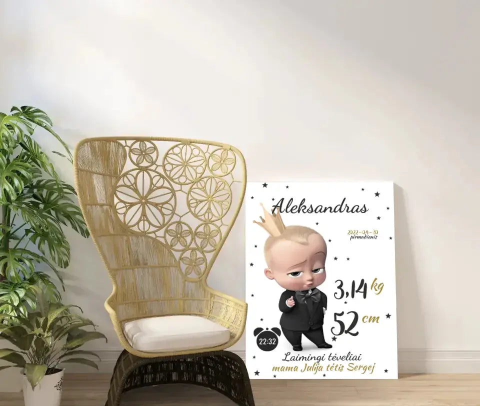 Personalizuota Berniuko Gimimo Metrikų Iliustracija ant drobės  Drobe -  dovanokis.lt