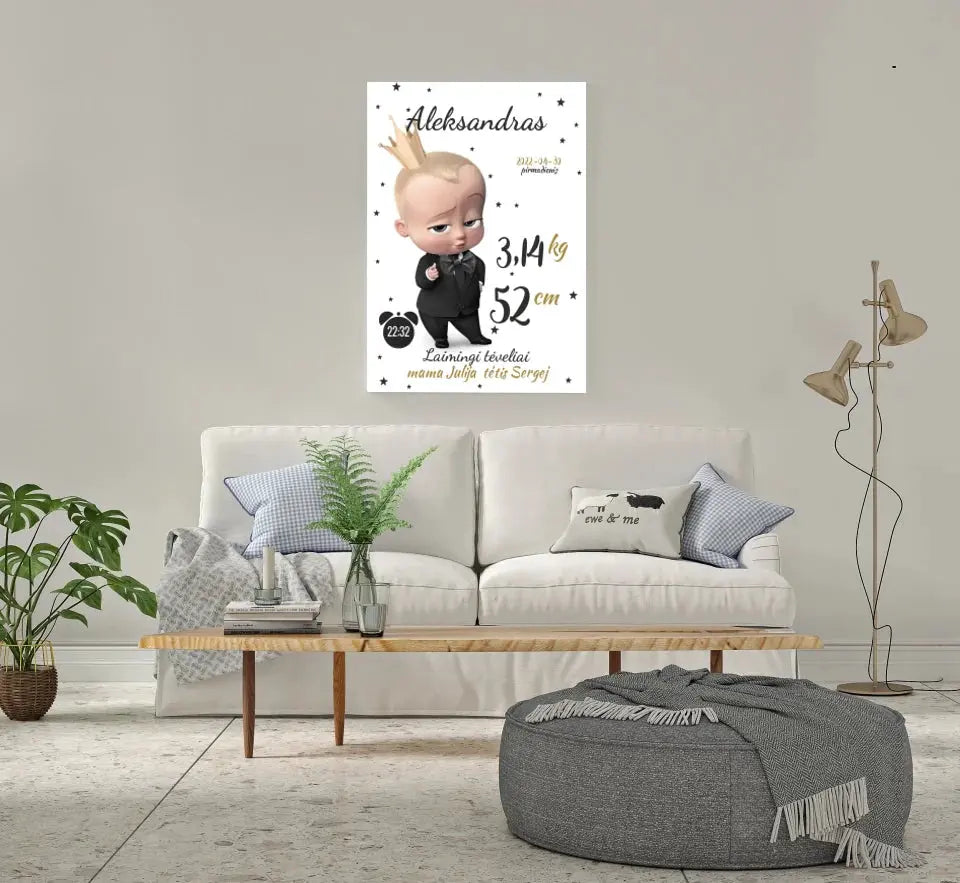 Personalizuota Berniuko Gimimo Metrikų Iliustracija ant drobės  Drobe -  dovanokis.lt