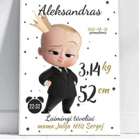 Personalizuota Berniuko Gimimo Metrikų Iliustracija, plakatas su rėmeliu  Customizer -  dovanokis.lt