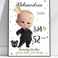 Personalizuota Berniuko Gimimo Metrikų Iliustracija, plakatas su rėmeliu  Customizer -  dovanokis.lt