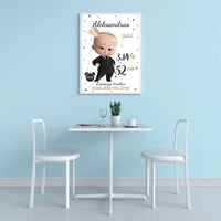 Personalizuota Berniuko Gimimo Metrikų Iliustracija, plakatas su rėmeliu  Customizer -  dovanokis.lt