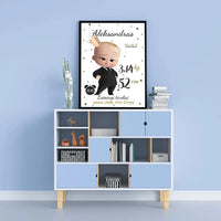 Personalizuota Berniuko Gimimo Metrikų Iliustracija, plakatas su rėmeliu  Customizer -  dovanokis.lt