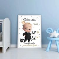 Personalizuota Berniuko Gimimo Metrikų Iliustracija, plakatas su rėmeliu  Customizer -  dovanokis.lt