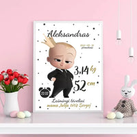 Personalizuota Berniuko Gimimo Metrikų Iliustracija, plakatas su rėmeliu  Customizer -  dovanokis.lt
