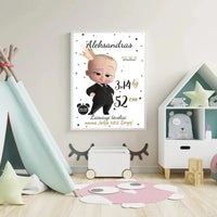 Personalizuota Berniuko Gimimo Metrikų Iliustracija, plakatas su rėmeliu  Customizer -  dovanokis.lt