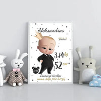 Personalizuota Berniuko Gimimo Metrikų Iliustracija, plakatas su rėmeliu  Customizer -  dovanokis.lt