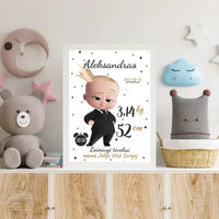 Personalizuota Berniuko Gimimo Metrikų Iliustracija, plakatas su rėmeliu  Customizer -  dovanokis.lt