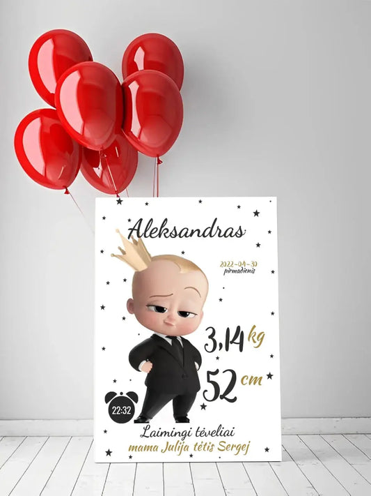 Personalizuota Berniuko Gimimo Metrikų Iliustracija ant drobės  Drobe -  dovanokis.lt