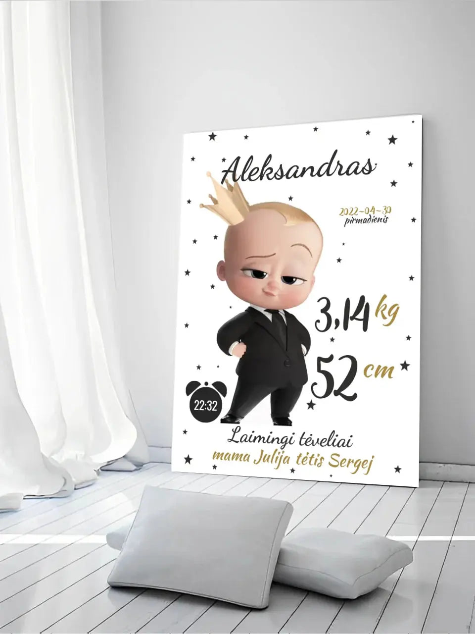 Personalizuota Berniuko Gimimo Metrikų Iliustracija ant drobės  Drobe -  dovanokis.lt