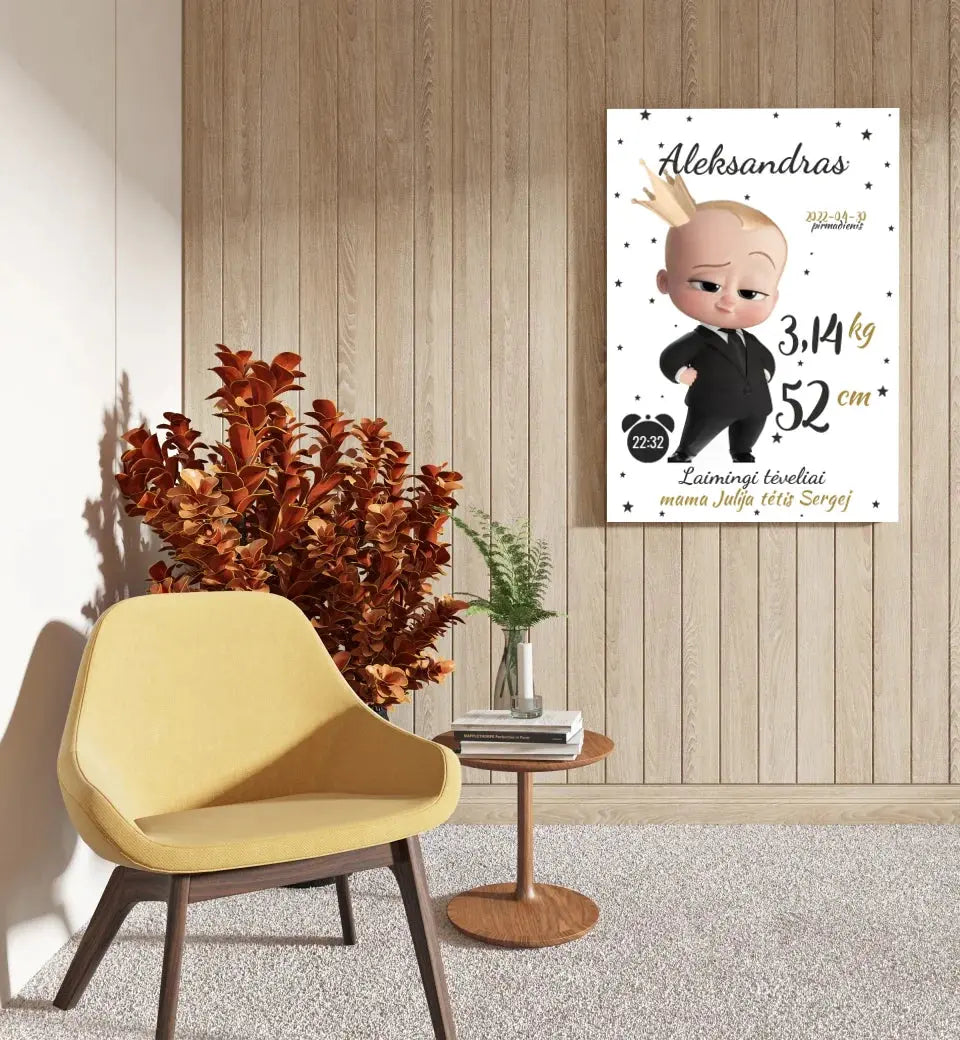 Personalizuota Berniuko Gimimo Metrikų Iliustracija ant drobės  Drobe -  dovanokis.lt