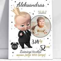 Personalizuota Berniuko Gimimo Metrikų Iliustracija, plakatas su rėmeliu  Customizer -  dovanokis.lt