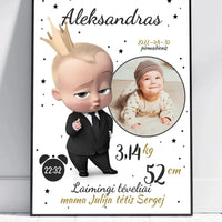 Personalizuota Berniuko Gimimo Metrikų Iliustracija, plakatas su rėmeliu  Customizer -  dovanokis.lt