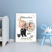 Personalizuota Berniuko Gimimo Metrikų Iliustracija, plakatas su rėmeliu  Customizer -  dovanokis.lt