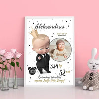 Personalizuota Berniuko Gimimo Metrikų Iliustracija, plakatas su rėmeliu  Customizer -  dovanokis.lt