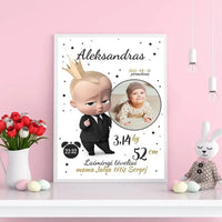 Personalizuota Berniuko Gimimo Metrikų Iliustracija, plakatas su rėmeliu  Customizer -  dovanokis.lt