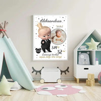 Personalizuota Berniuko Gimimo Metrikų Iliustracija, plakatas su rėmeliu  Customizer -  dovanokis.lt