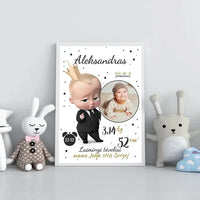 Personalizuota Berniuko Gimimo Metrikų Iliustracija, plakatas su rėmeliu  Customizer -  dovanokis.lt