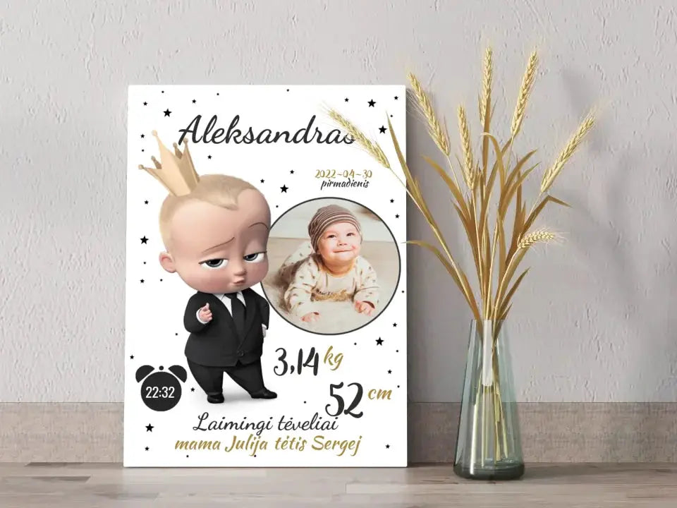 Personalizuota Berniuko Gimimo Metrikų Iliustracija ant drobės  Drobe -  dovanokis.lt