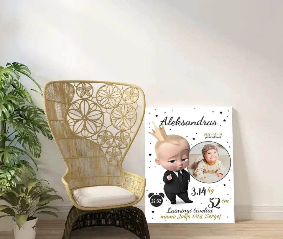 Personalizuota Berniuko Gimimo Metrikų Iliustracija ant drobės  Drobe -  dovanokis.lt