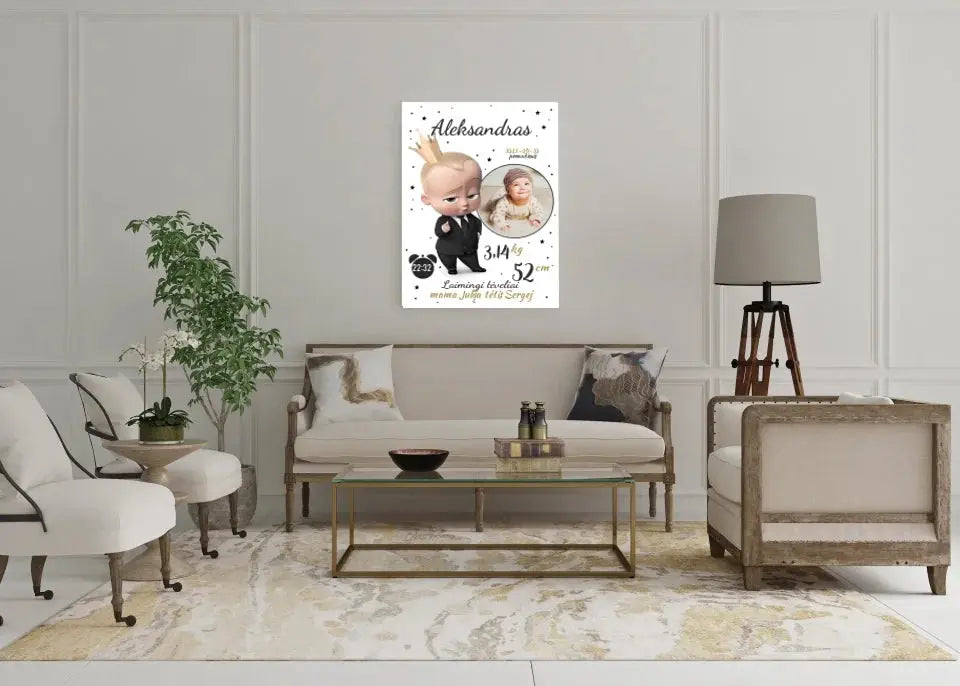 Personalizuota Berniuko Gimimo Metrikų Iliustracija ant drobės  Drobe -  dovanokis.lt