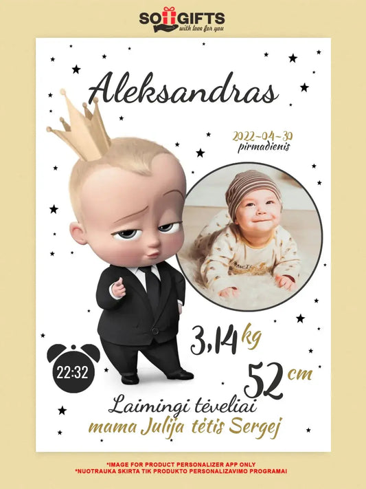 Personalizuota Berniuko Gimimo Metrikų Iliustracija ant drobės  Drobe -  dovanokis.lt