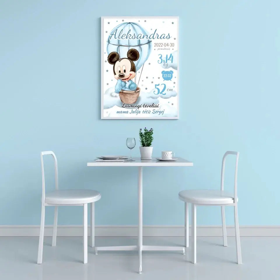 Personalizuota Berniuko Gimimo Metrikų Iliustracija, plakatas su rėmeliu  Customizer -  dovanokis.lt