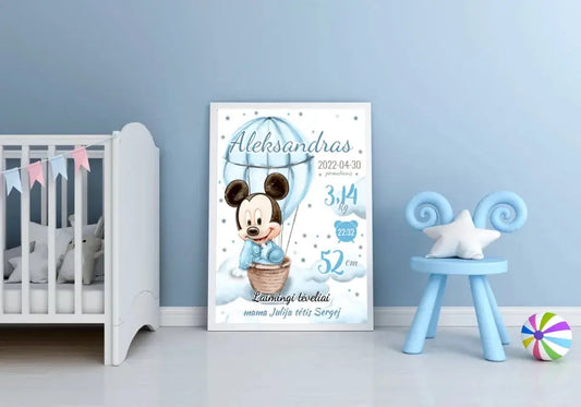 Personalizuota Berniuko Gimimo Metrikų Iliustracija, plakatas su rėmeliu  Customizer -  dovanokis.lt