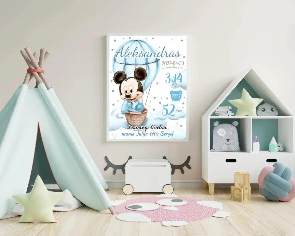 Personalizuota Berniuko Gimimo Metrikų Iliustracija, plakatas su rėmeliu  Customizer -  dovanokis.lt