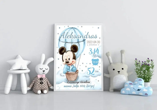 Personalizuota Berniuko Gimimo Metrikų Iliustracija, plakatas su rėmeliu  Customizer -  dovanokis.lt