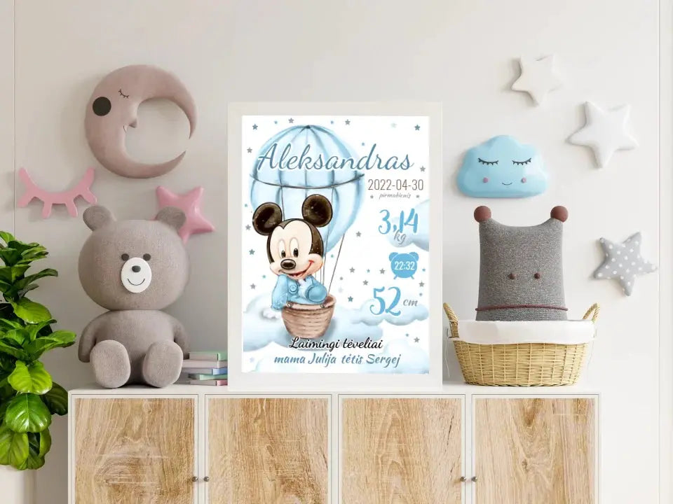 Personalizuota Berniuko Gimimo Metrikų Iliustracija, plakatas su rėmeliu  Customizer -  dovanokis.lt