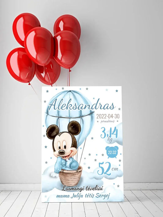 Personalizuota Berniuko Gimimo Metrikų Iliustracija ant drobės  Drobe -  dovanokis.lt