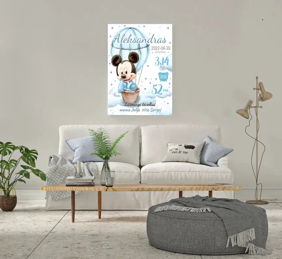 Personalizuota Berniuko Gimimo Metrikų Iliustracija ant drobės  Drobe -  dovanokis.lt