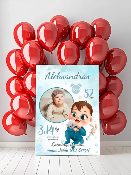 Personalizuota Berniuko Gimimo Metrikų Iliustracija ant drobės  Drobe -  dovanokis.lt