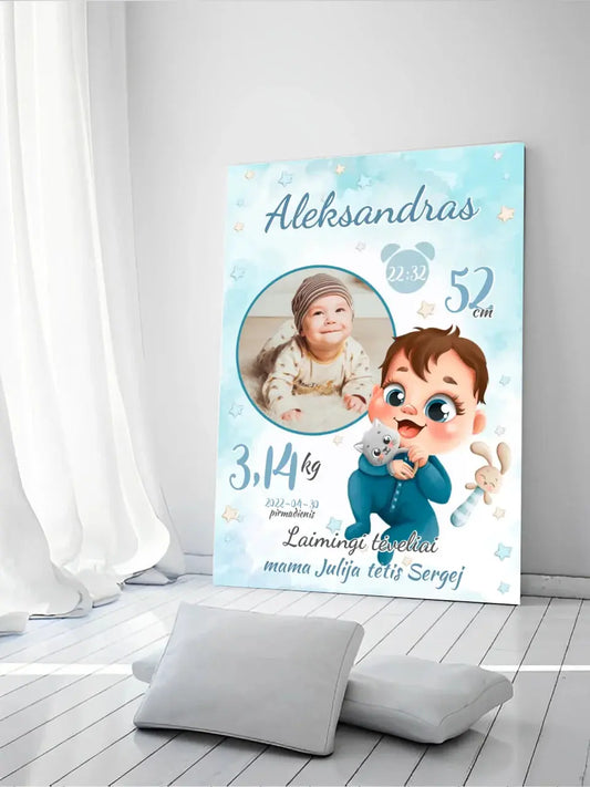 Personalizuota Berniuko Gimimo Metrikų Iliustracija ant drobės  Drobe -  dovanokis.lt