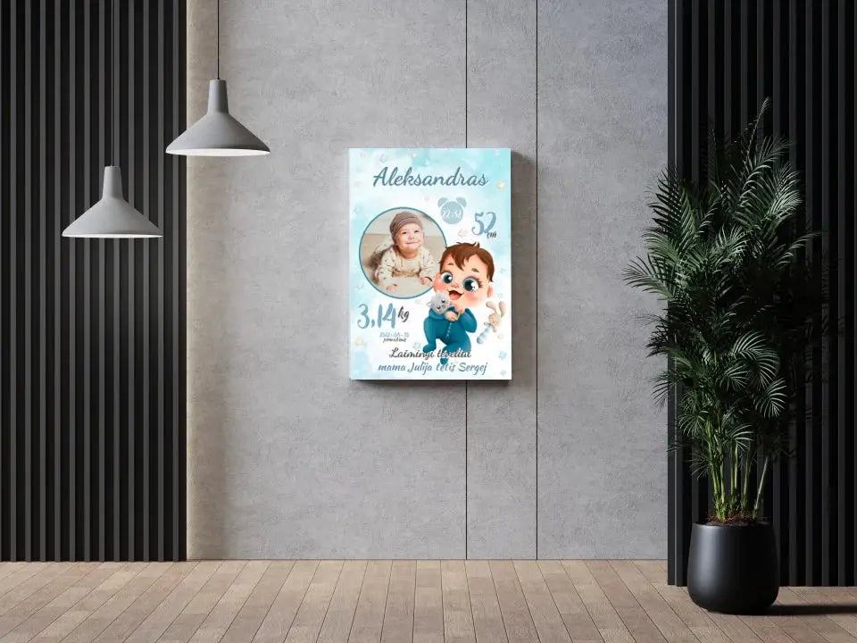 Personalizuota Berniuko Gimimo Metrikų Iliustracija ant drobės  Drobe -  dovanokis.lt
