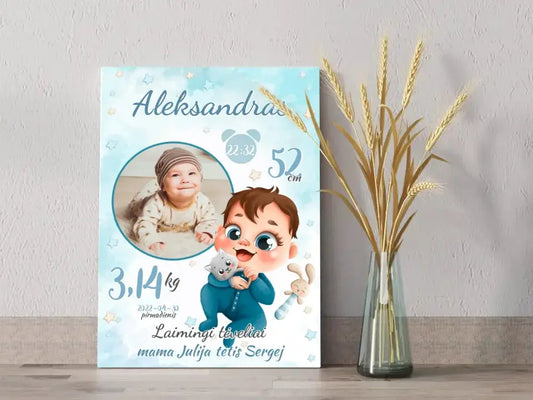 Personalizuota Berniuko Gimimo Metrikų Iliustracija ant drobės  Drobe -  dovanokis.lt